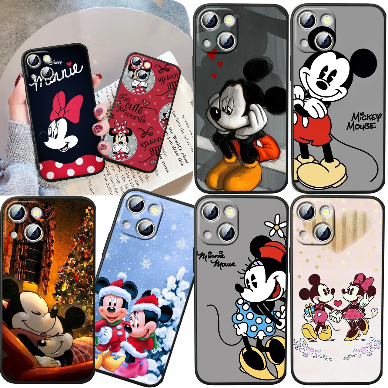 

Disney Minnie Cute For iPhone 14 13 12 11 Pro Max XS Max X XR 7 8 Plus 6S 5S Silicone Black Shell Phone Case