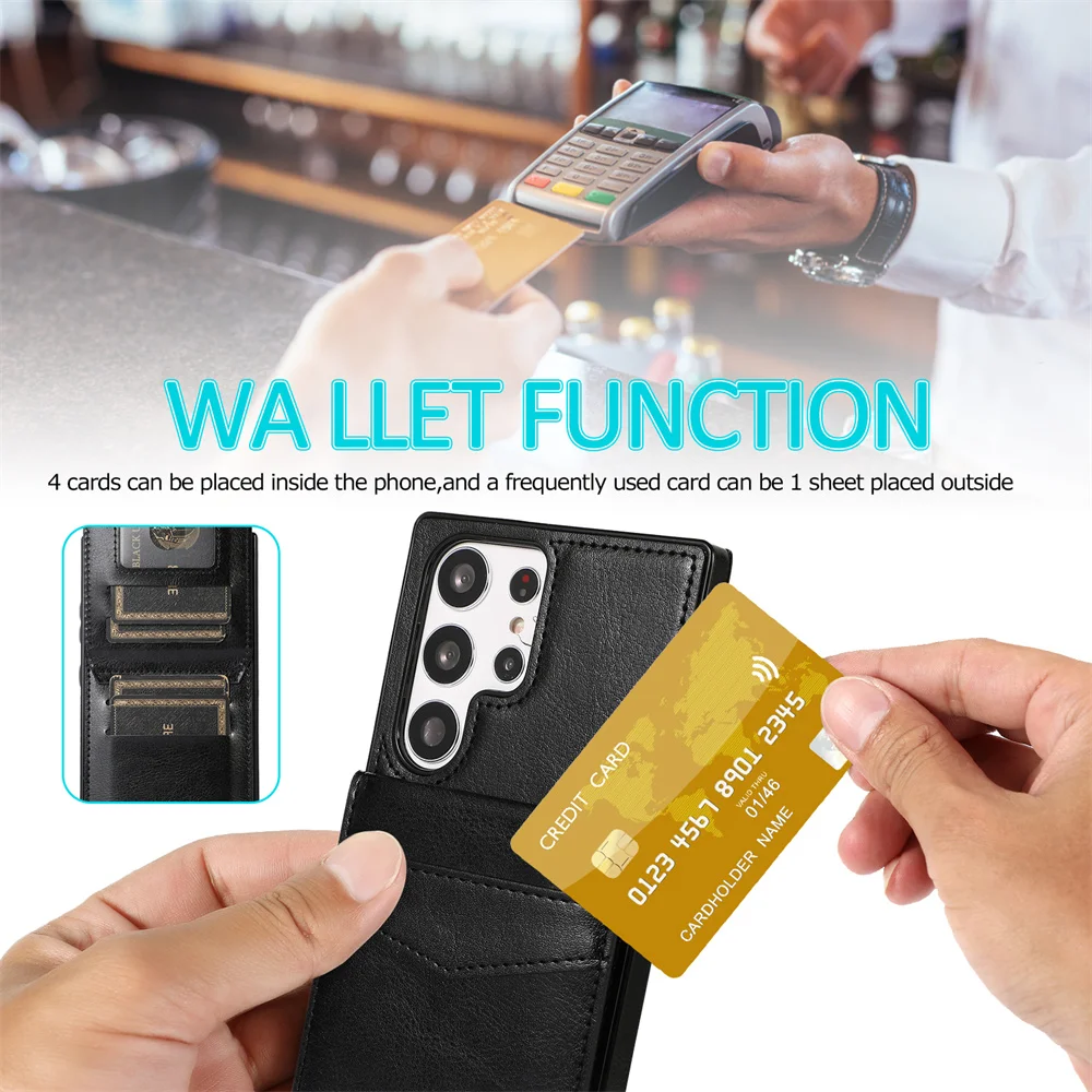 Чехол-книжка с держателем для карт Samsung Galaxy S24 S23 S22 S21 S20 Plus + Note 20 Ultra FE A73 A54 A53 A52S A52 A33