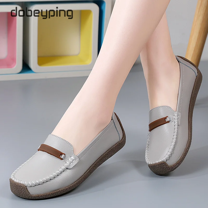 Dobeyping Summer Women Moccasins Genuine Leather Shoes Woman Slip On Loaders Ladies Casual Solid Flats Female Leisure Footwear