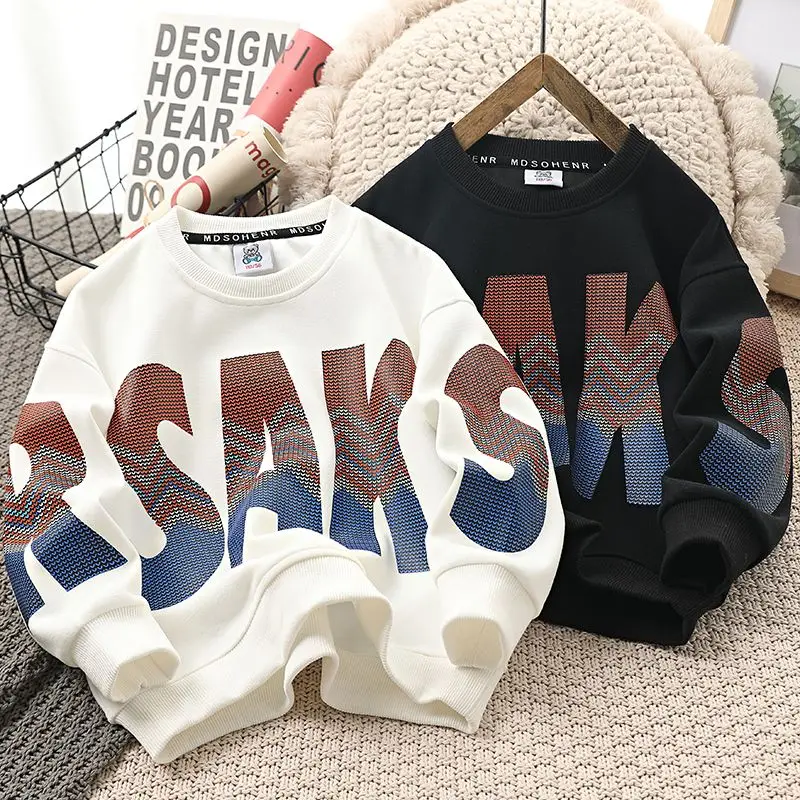 

New Print Casual Sweaters Long Sleeve 2023 Boy Spring Autum Clothes High Quality Outerwears Leisure Sports Cool Streetwear Kids