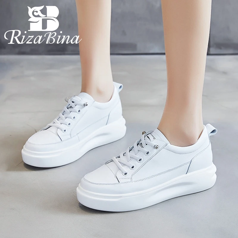 

RIZABINA Women Sneaker Real Leather Shoes Mixed Color Outdoor Street Fashion Chic Female Shoes Casual Footwear Size 35-40
