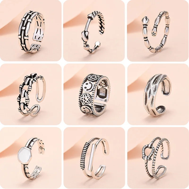 

Cool Object Adjustable Opening Rock Thai Rings Fashion Personality Geometric Shape Man Woman New Design Wedding Accessories