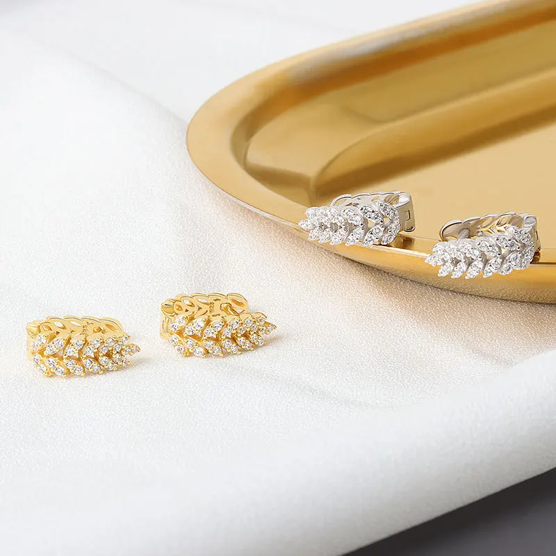 

Silver Full Rhinestone Wheat Ear Hoop Earrings Female High-end Light Luxury Fashion Exquisite Jewelry Gift