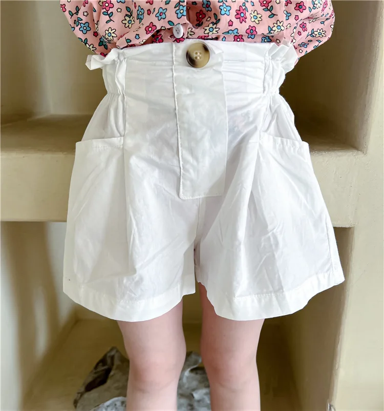 

2022 Kids Shorts Above Knee Length Elastic Waist Button Fly Loose Straight Comfortable Simple Popular Summer Children Girls