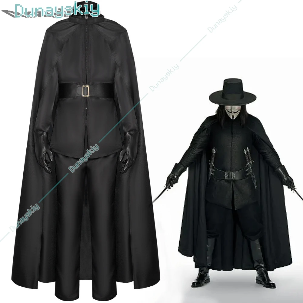 Костюмы для косплея из фильма V черная униформа длинный плащ карнавальный костюм