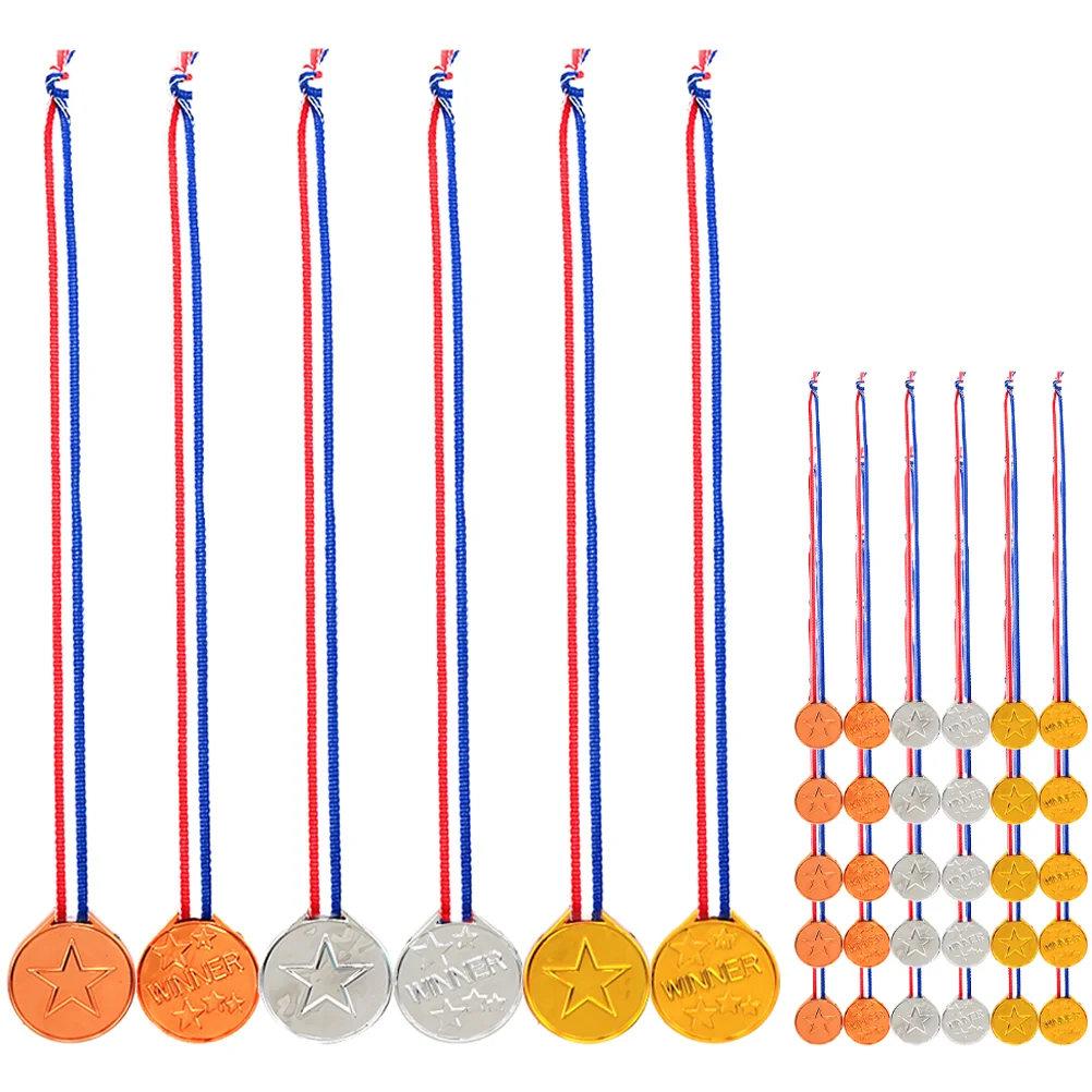 

36 Pcs Children's Medal Kids Medals Hanging Lanyards Gold Soccer Trophy Plastic Only Party Favors Gifts Basketball Prop