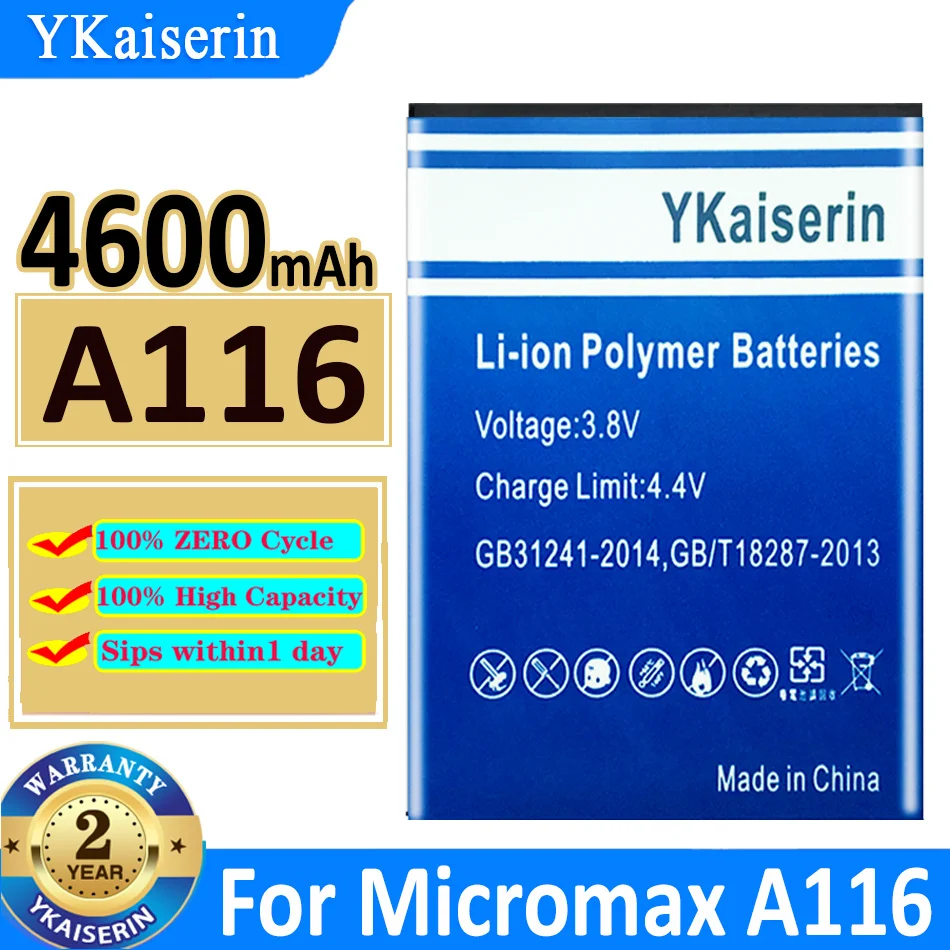 

4600mAh YKaiserin Battery For Micromax A116 new Bateria + Track code