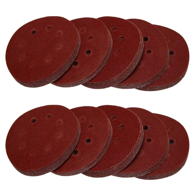 

100 Pcs 5 Inch 8 Hole 80 Grit Mix Sanding Disc Random Orbit Sandpaper Buckle Sander