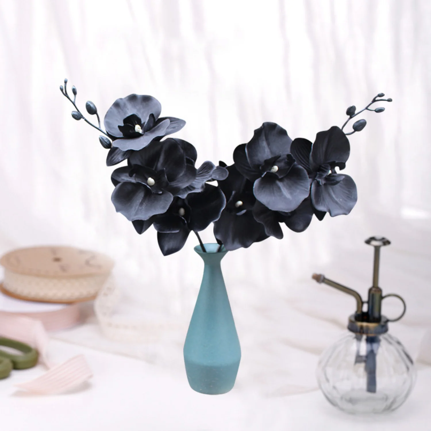 

Artificial Orchid Stems Set of Black Dancing Orchid UV Resistant No Fade Simulation Phalaenopsis Silk Plants Real Touch Orchid