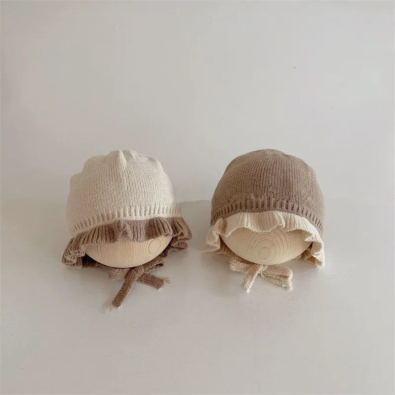 

Korean Fashion Ruffle Princess Hats Spring Autumn Infant Baby Boy Girl Newborn Thicken Warm Knit Plush Toddler Cap