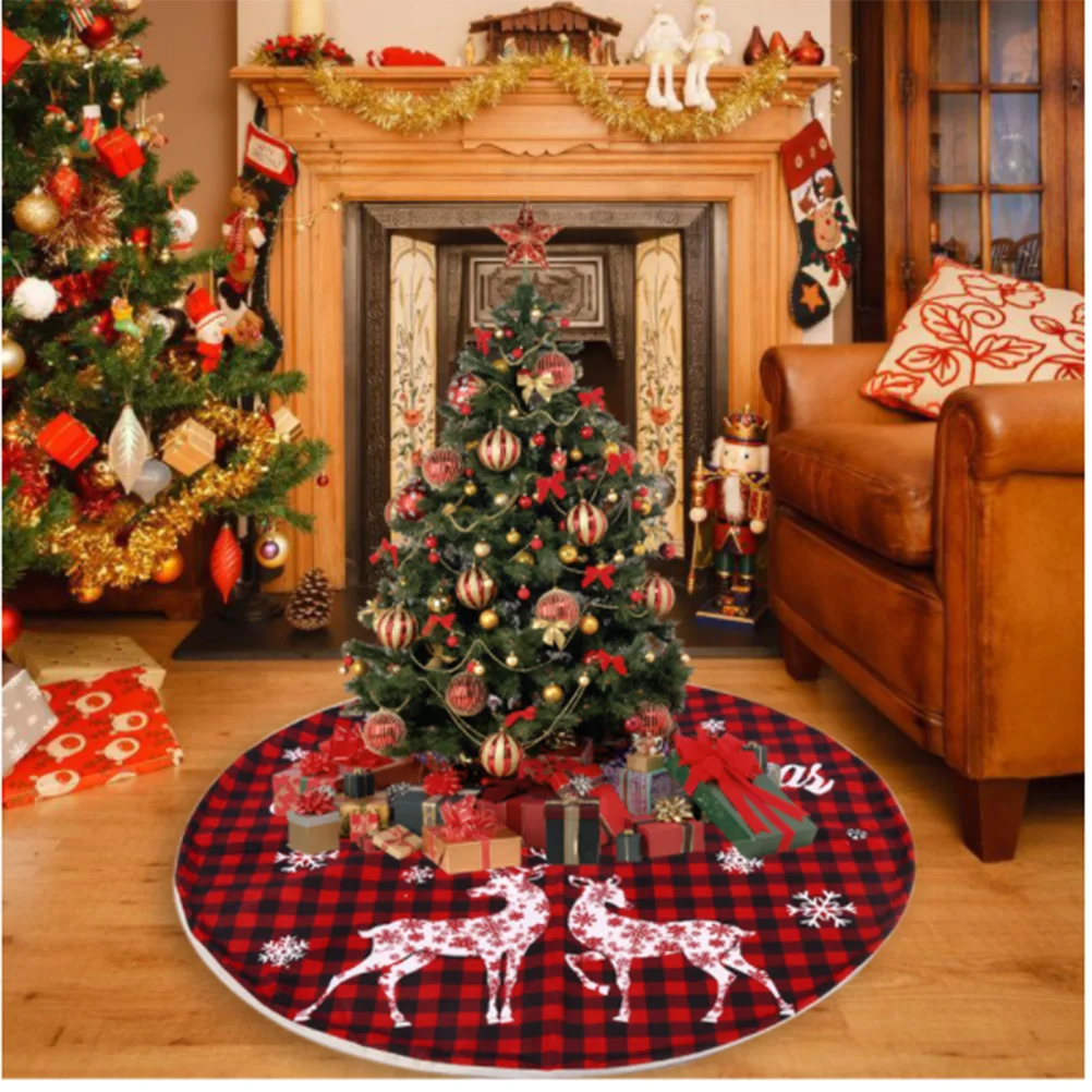 

Christmas Tree Ornament Supplies Cartoon Elk Tree Skirt Festive Party Decoration 120CM