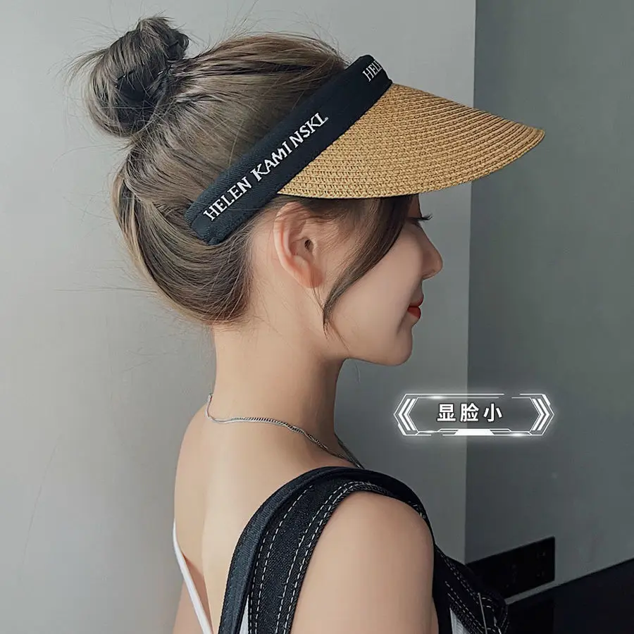 

Summer ins straw woven empty top hat female sun hat sunscreen beach straw hat net red backless headband sun hat beach hat ladies