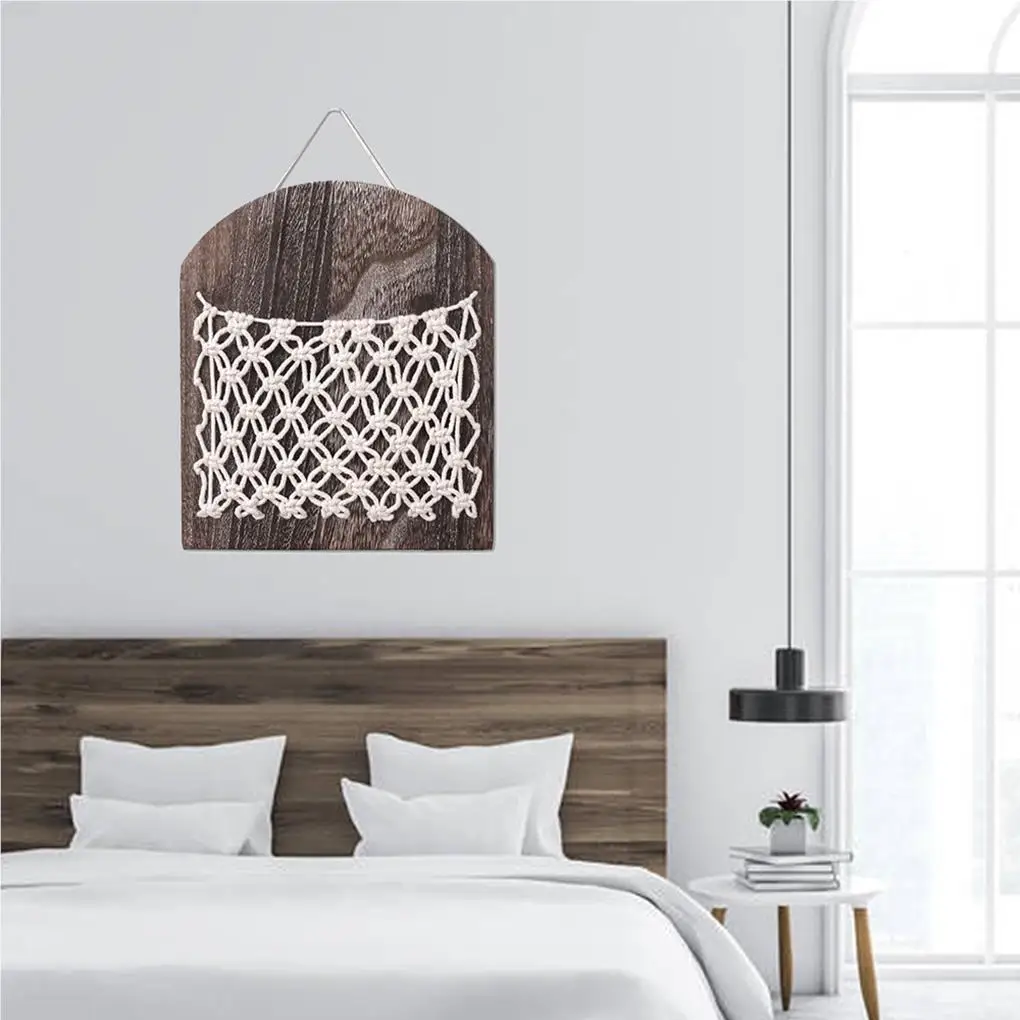 

Богемная корзина для хранения магазинов, деревянная полка-органайзер для мусора, плетеная подвесная карманная настенная декорация, домашн...