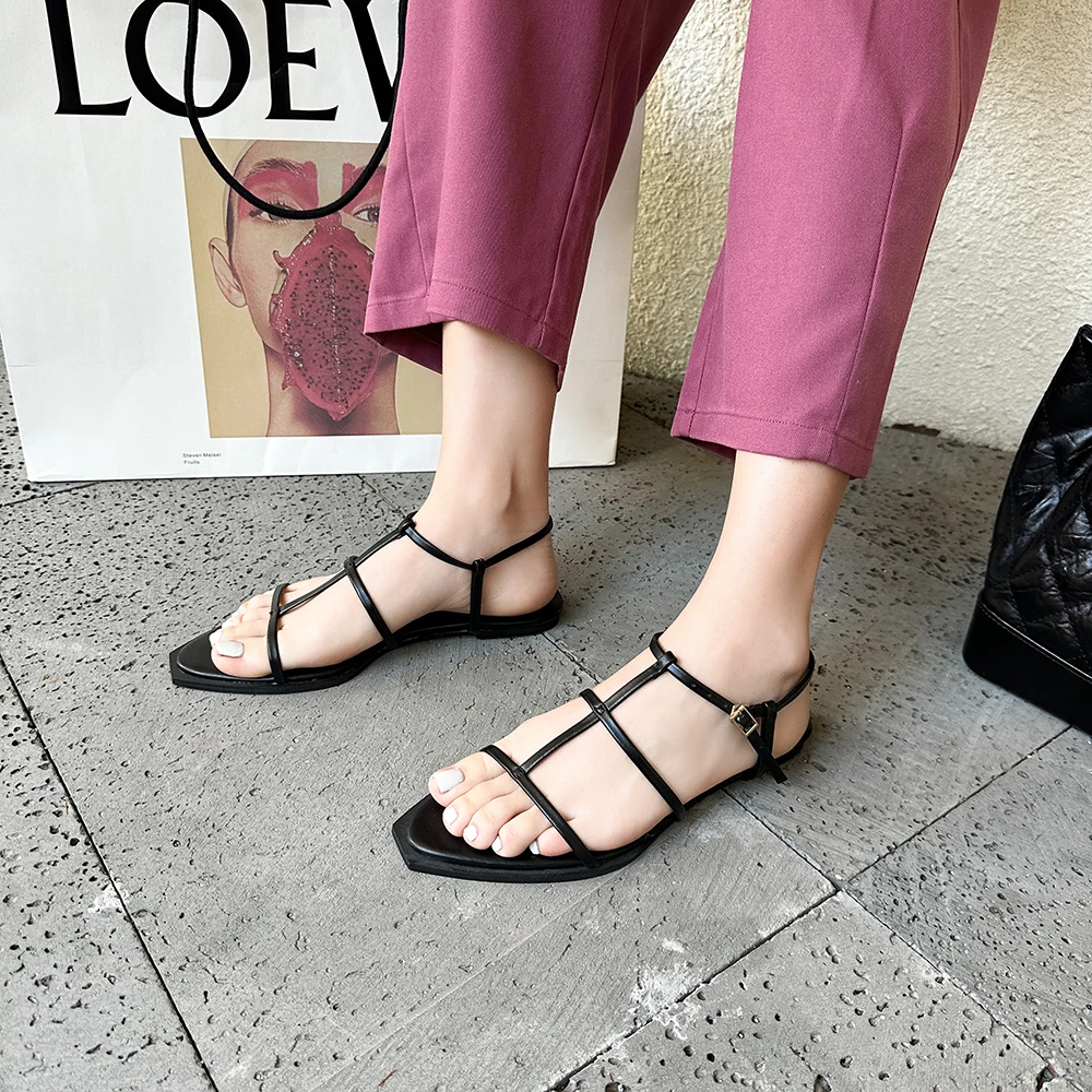 

Сандалии женские на плоской подошве, босоножки с узким ремешком, Повседневные Классические туфли с ремешком на щиколотке, вечерние 35-40, лето