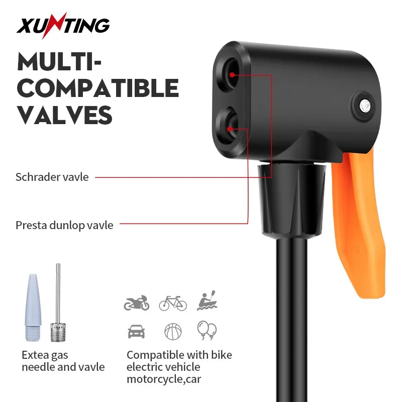 Мини-педальный Велосипедный Насос Xunting MAX 140PSI С Манометром Для Шоссейных И Горных
