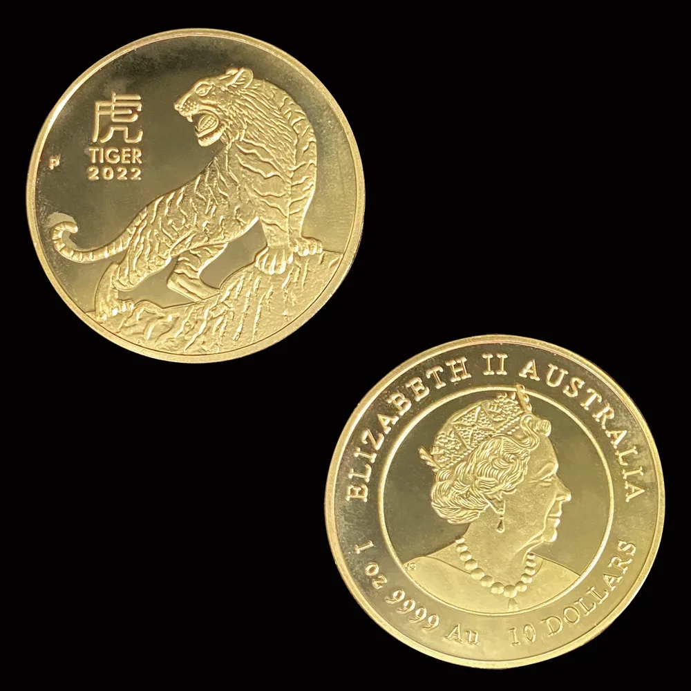2022 г. золотая монета тигра Элизабет II памятные монеты австралии празднование