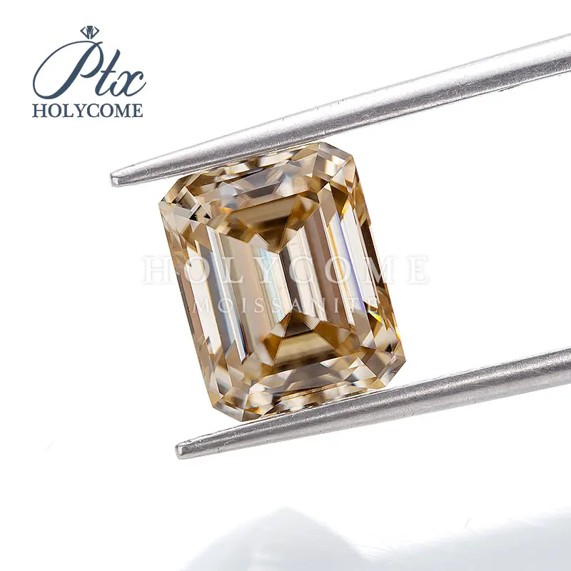 Holycome Moissanite Шампань цвет Gra Сертифицированный VVS1 изумрудная огранка Свободный