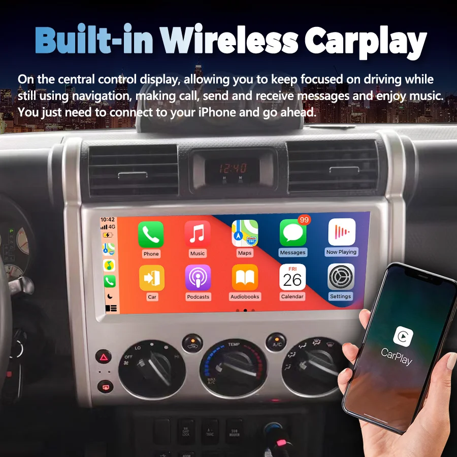 

1920*720 QLED Wireless Carplay 12.3" Android 13 8G+256GB Car Video Player GPS WIFI Stereo Radio For Toyota FJ Cruiser 2007-2020