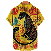 2022 summer hawaiian shirt mens 3d animal print shirt 5xl shirt mens and womens tiger print short sleeve loose breathable top