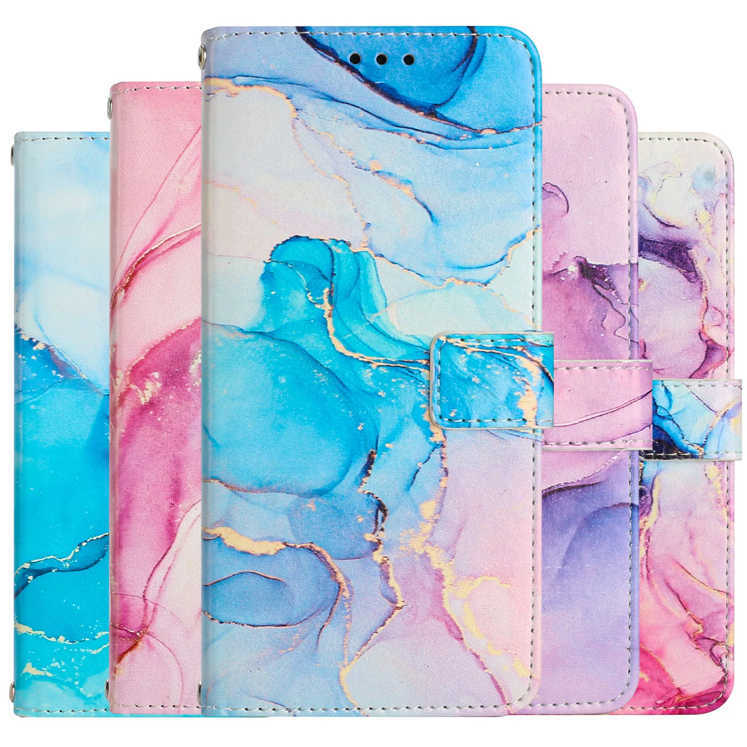 

Wallet Flip Case For Samsung Galaxy A12 A22 A52 A13 A23 A33 A53 A73 A03 Core S21 Plus S22 Ultra Marble Card Slots Leather Cover