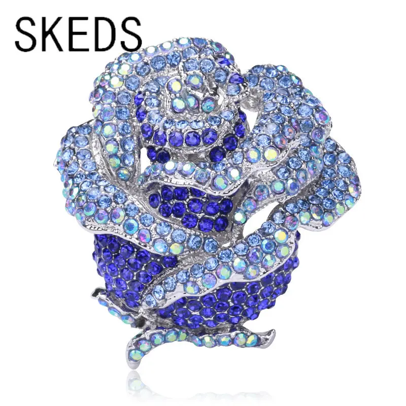 

SKEDS New Arrival Big Rose Flower Crystal Luxury Brooches Pins For Women Retro Shiny Boutique Banquet Party Corsage Accessories