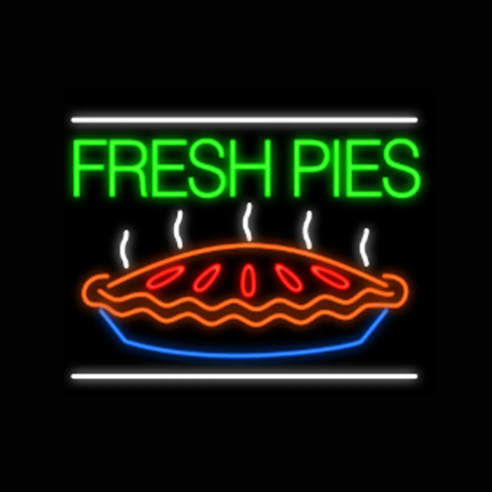 

FRESH PIES Restaurant Bakery Pastry Neon Light Sign Custom Handmade Real Glass Tube Fast Food Dish Wall Decor Display 31"X 24"