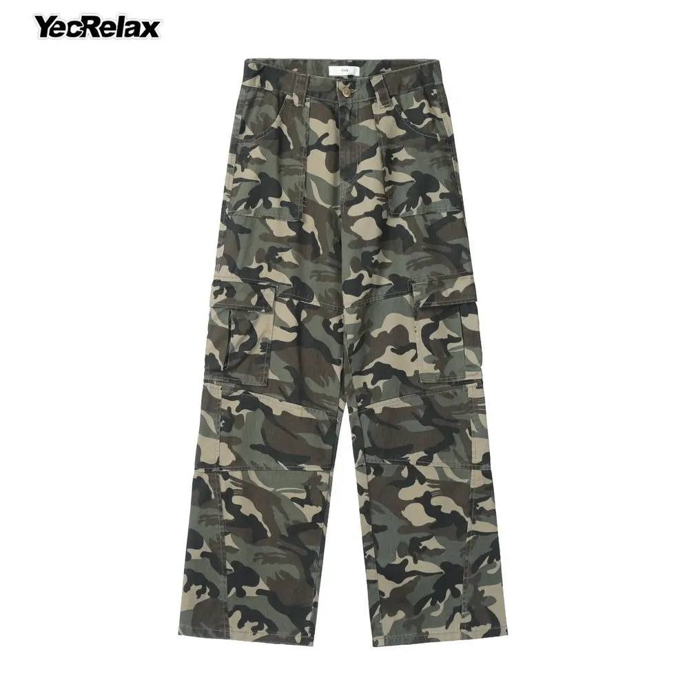 

Men Fashion Camouflage Multiple Pockets Wide Leg Cargo Pants Trousers Sweatpants Mens Casual Pants Trousers Hip Hop Streetwear