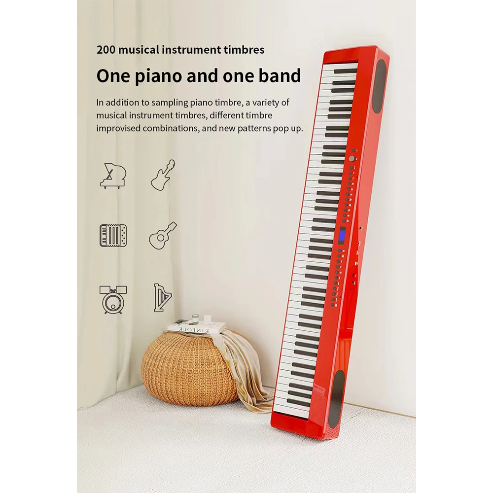 88 Key Weighted Electronic Keyboard Portable Red Digital Piano Beginner with Metal Stand,Pedal,Built in Speakers,Headphone Jacks enlarge