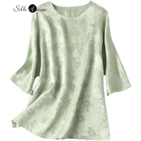breathable silk jacquard top womens solid color round neck mulberry silk bat sleeve t shirt 2022 womens fashion summer new
