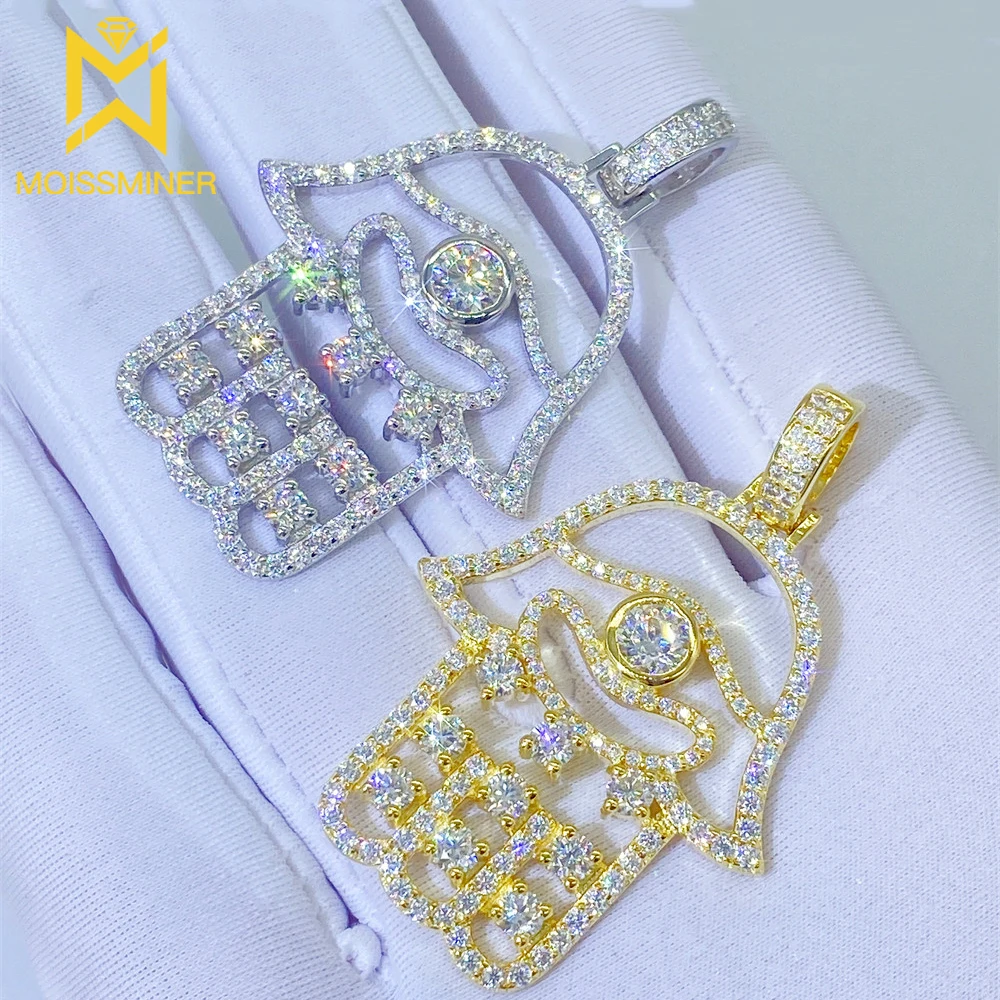 Fatima's Hand Moissanite Pendants Necklaces S925 Silver Real Diamond Iced Out Necklaces For Men Women Jewelry Pass Tester Free