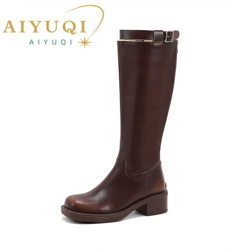 

AIYUQI Women Long Boots Large Size 41 42 43 Autumn 2023 New Women Roman Boots Rub Vintage Buckle Knight Boots Women
