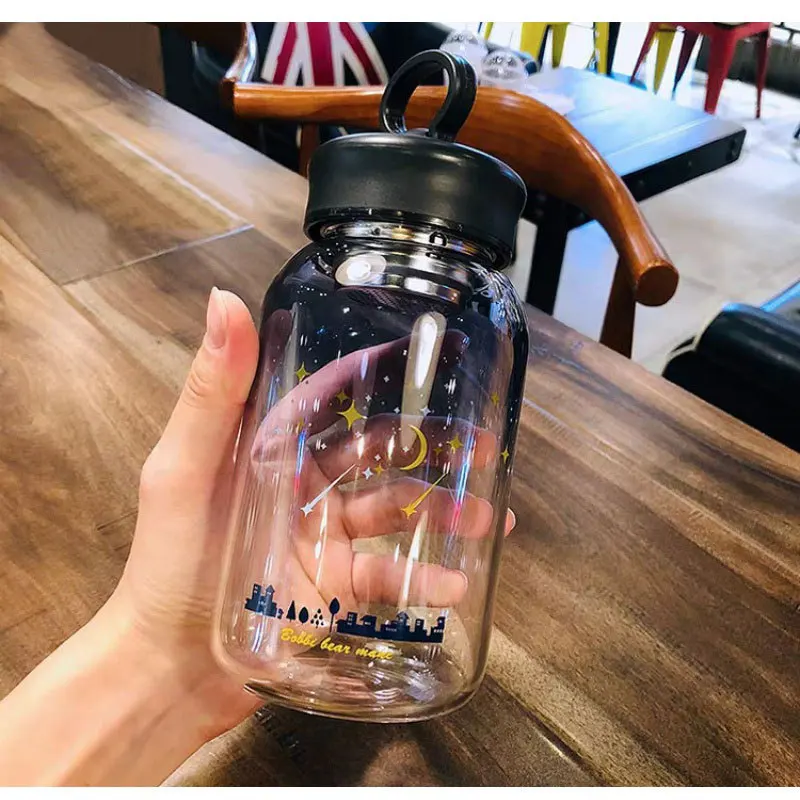 

600ml Gradient Stars Glass Cup Simple Portable Plastic Stanley Cup Outdoor Sports Water Bottle for Girls Free Shipping