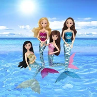 besegad 4 sets mini girl doll shiny mermaid clothes outfit fishtail clothing bra tops suits accessories for barbie doll toy