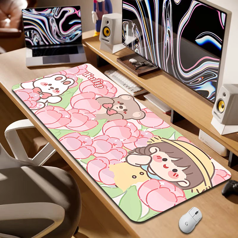 

Cute Rabbit Mouse Mat Locking Edge Large Kawaii Rubber Mouse Pad Waterproof Girl Mousepad Company Desk Mat Keyboard Mat Laptop