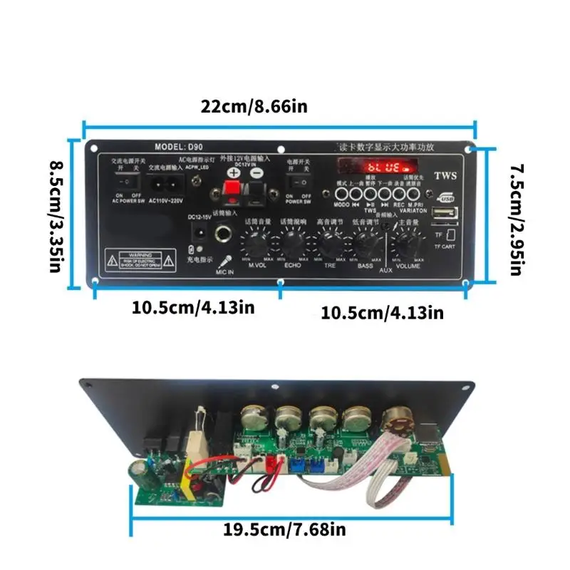 D90 Мощный модуль усилителя домашнего кинотеатра 12 В перезаряжаемый беспроводной