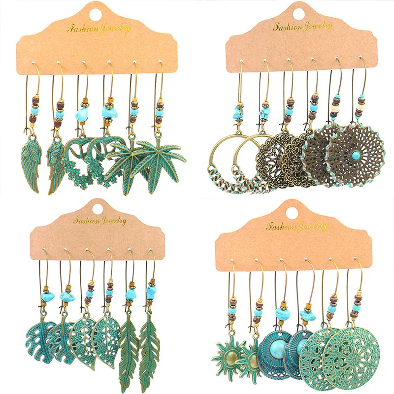 

Ethnic Vintage Earrings Set for Women 3 Pairs Graceful Personality Antique Style Dangle Earrings for Women Jewelry Sets
