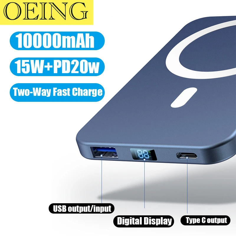 10000mAh Macsafe Power Bank Fast Charging Wireless Magnetic Portable Charger External Battery Pack for iPhone 14/13/12 Pro Max