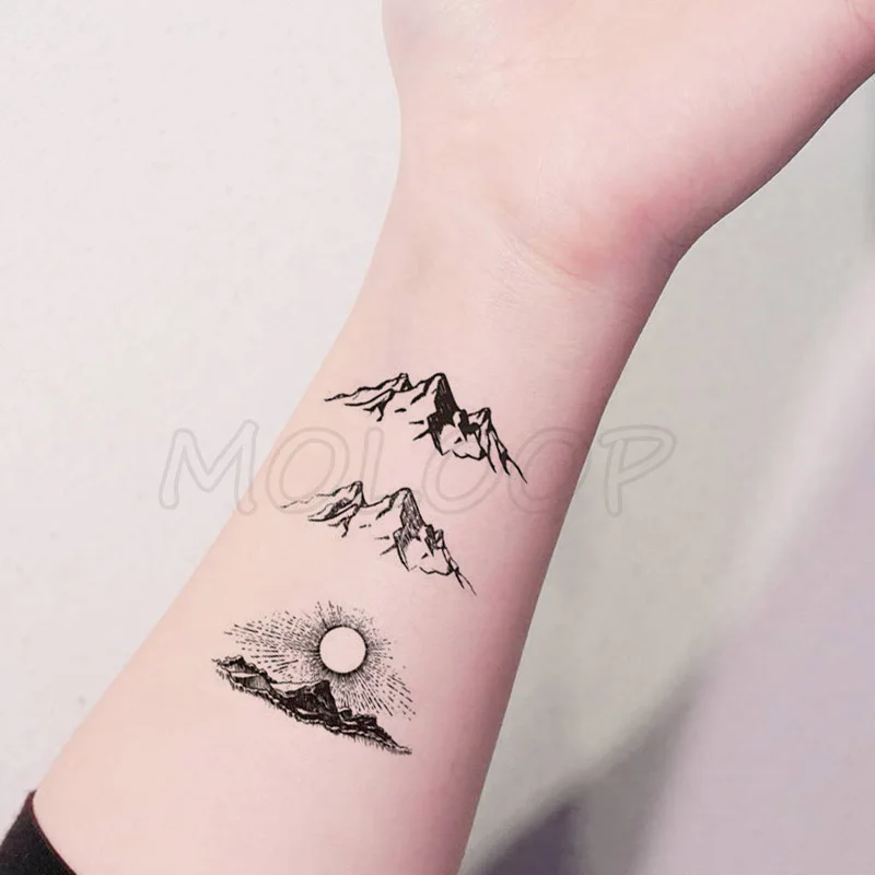 

Tattoo Sticker rock mountain sun planet black small body art Water Transfer Temporary Fake tatto flash tatoo for kid girl men
