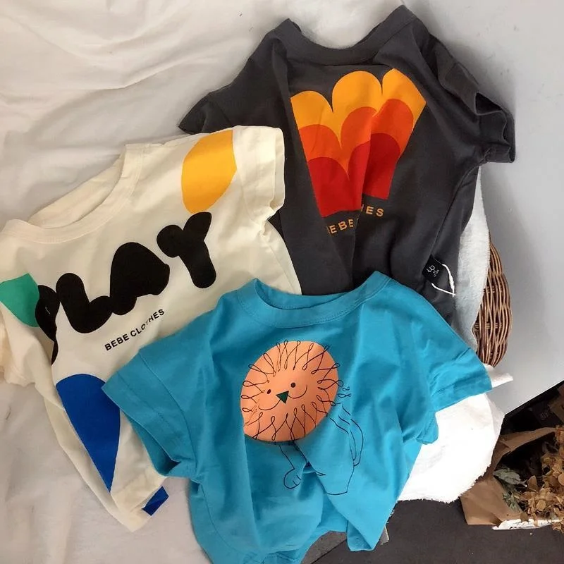 

Кавайная Одежда для маленьких девочек и мальчиков с Львом, Детская летняя одежда, рубашки для девочек-подростков, эстетичная рубашка в стил...