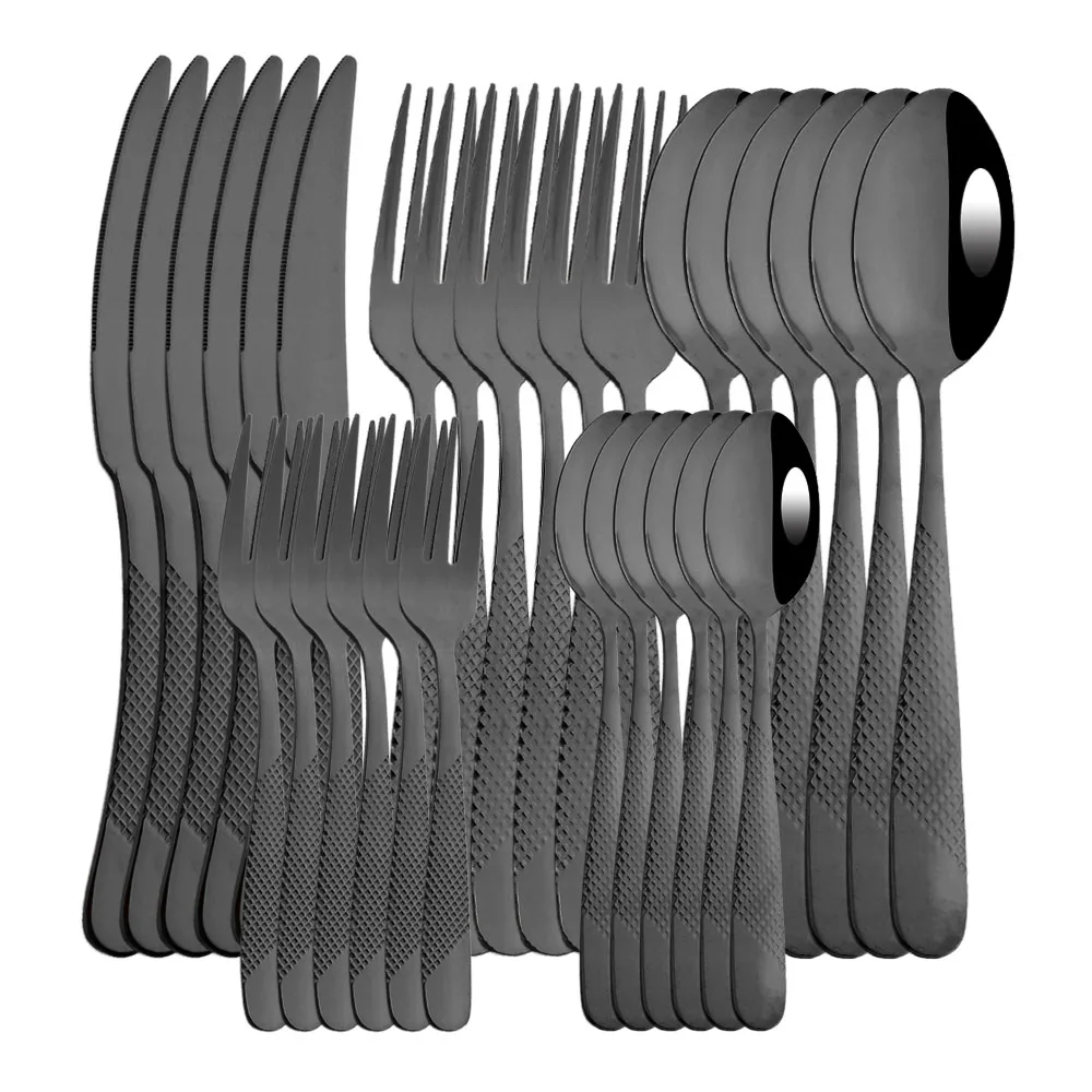 

Luxury Black Flatware Cutlery Set Stainless Steel Silverware Dinnerware Set Mirror Dinner Fork Knife Coffee Spoon Tableware Set