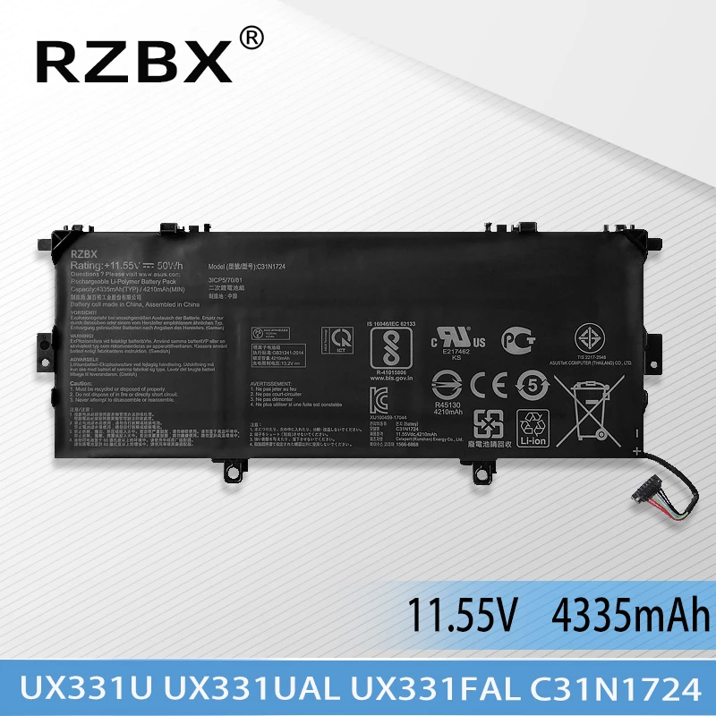 

New C31N1724 0B200-02760400 Laptop Battery For ASUS ZenBook 13 UX331FA UX331FAL UX331U UX331UAL UX331UN U3100FAL 11.55V 50Wh