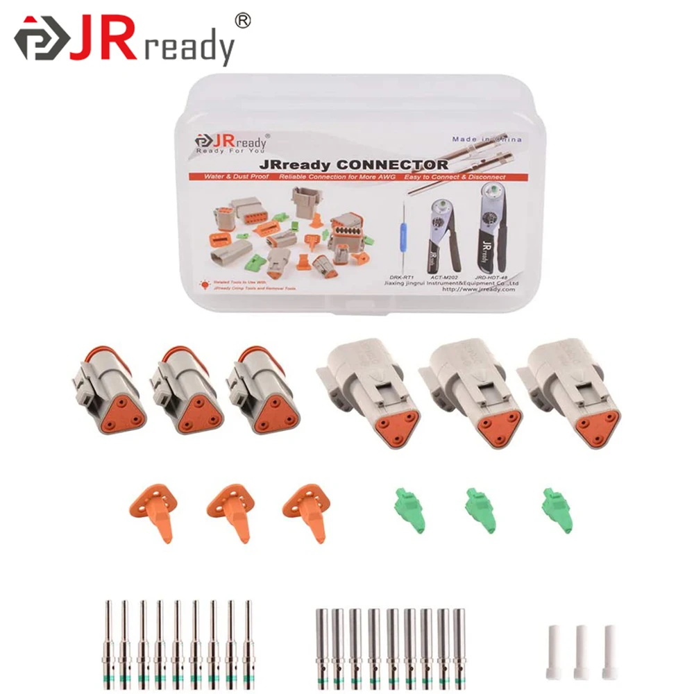 

JRready DT Connector 3 Pin Gray Waterproof Electrical Wire Connector with Solid Contact and Seal Plug 3 Sets ST6113
