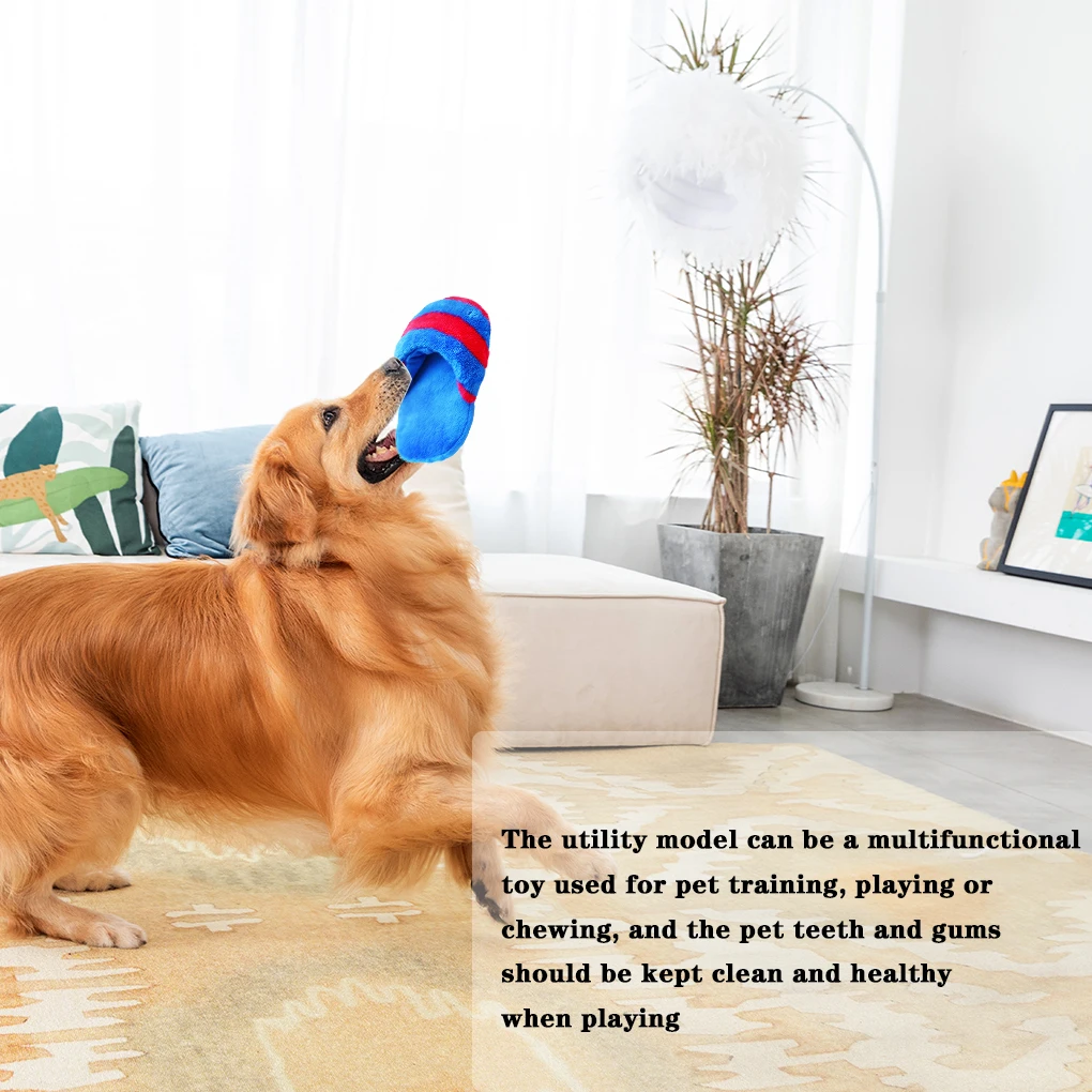 

1Pcs Dog Chewing Toy Velvet Slipper Shape Toy Pet Biting Trainer Teething Cleaning Toys Color Random