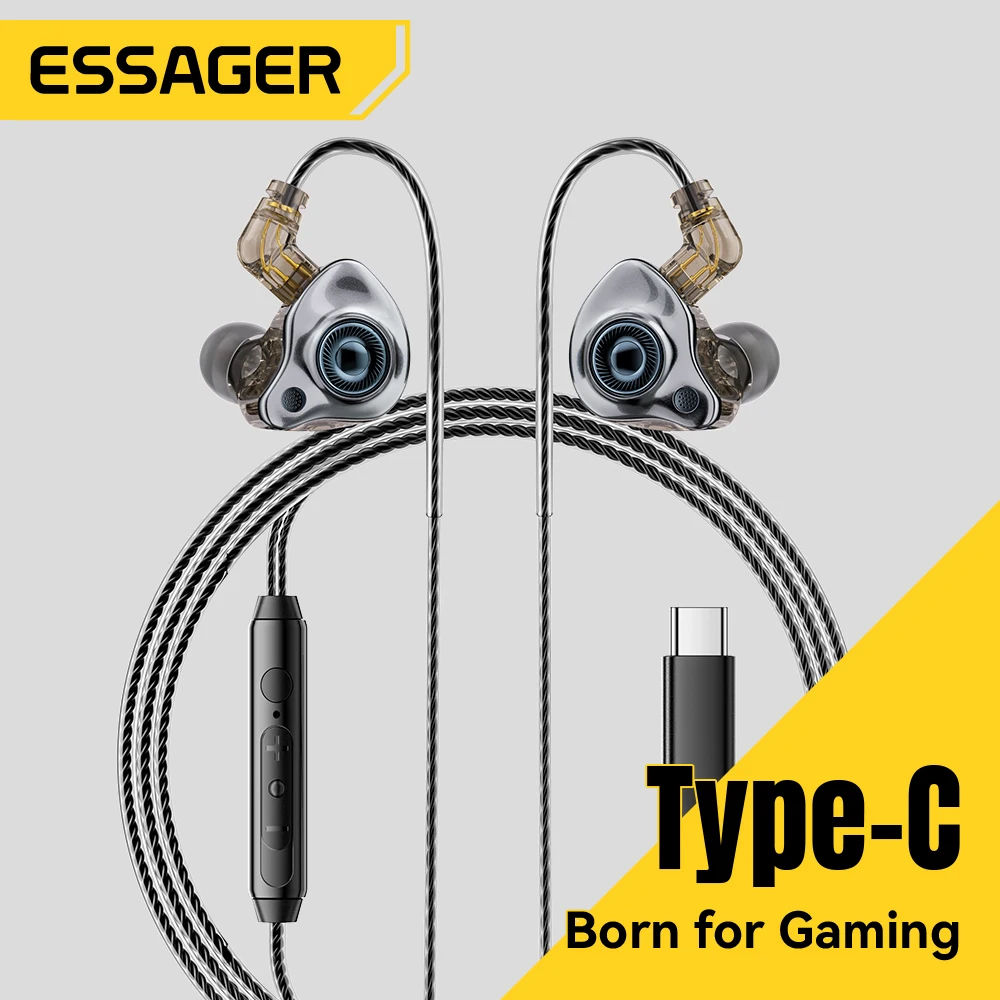 Фото Essager USB Type C 3,5 мм игровые проводные наушники-вкладыши Hi-Fi наушники бас стерео игровая музыка беруши гарнитура с шумоподавлением №1