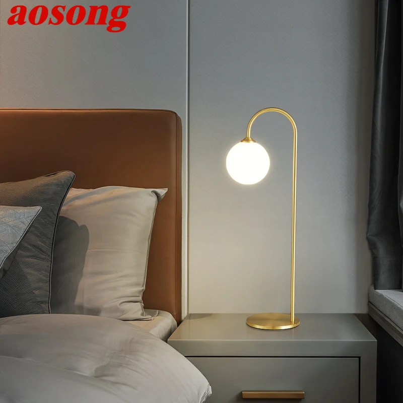 

AOSONG Contemporary Brass Table Lamp LED Gold Copper Desk Decor Lighting for Modern Home Study Bedroom