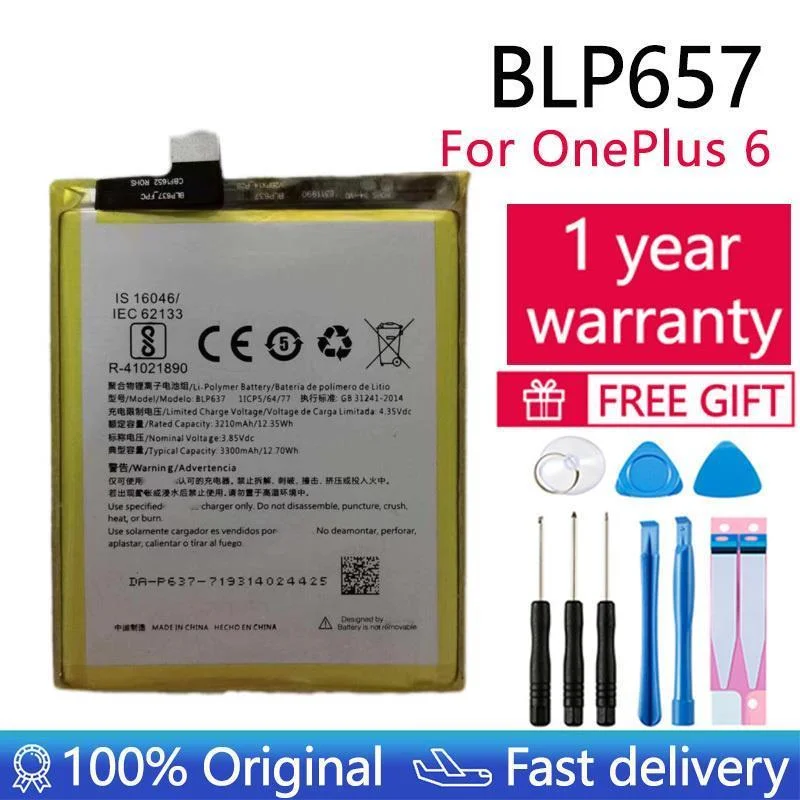 

Оригинальный сменный аккумулятор для телефона BLP657 3300 мАч для OnePlus 6 A6001 высококачественные Сменные литий-ионные батареи Бесплатные инструменты