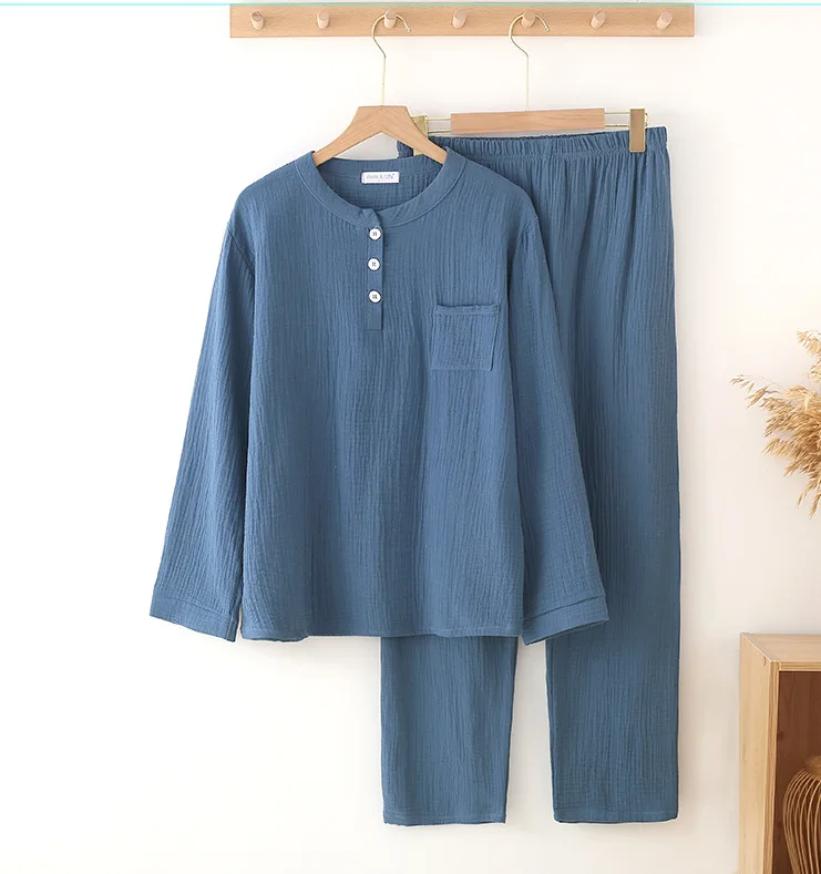 Korean Purple/Pink Women's Sleepwear Crepe Gauze Long-Sleeved Pajamas Home Service Suit Pure Cotton Nightwear Pijamas Set