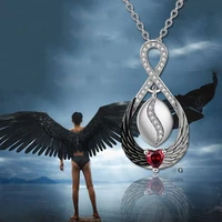 wangaiyao new fashion black and white angel wings pendant necklace female summer inlaid zircon wings clavicle chain jewelry