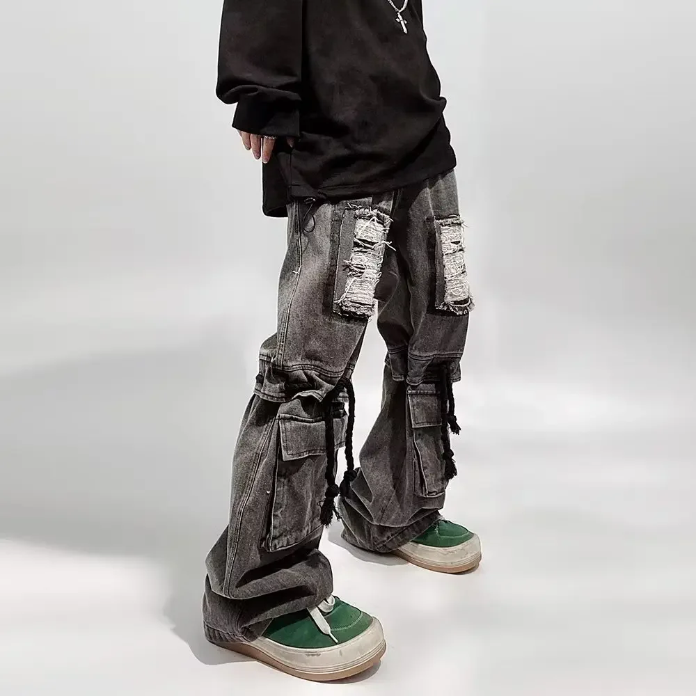 Винтажные прямые джинсы с широкими штанинами свободные в стиле хип-хоп уличная