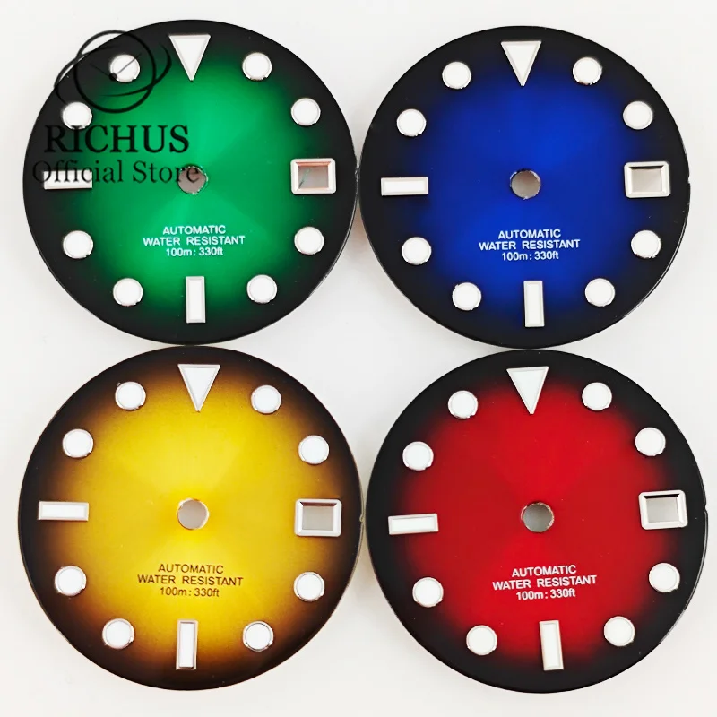 Зеленые светящиеся стерильные часы richs29 мм циферблат черный синий зеленый желтый